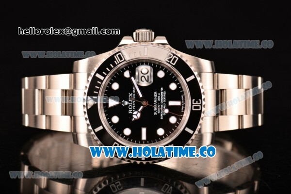 Rolex Submariner Clone Rolex 3135 Automatic Steel Case/Bracelet with Black Dial and White Markers - 1:1 Best Edition (XF) - Click Image to Close