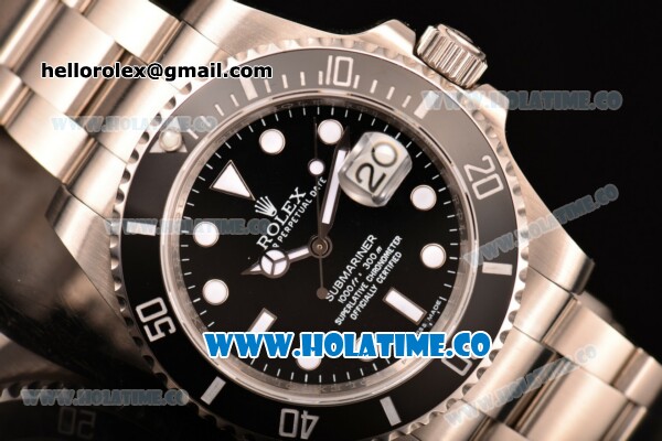 Rolex Submariner Clone Rolex 3135 Automatic Steel Case/Bracelet with Black Dial and White Markers - 1:1 Best Edition (XF) - Click Image to Close