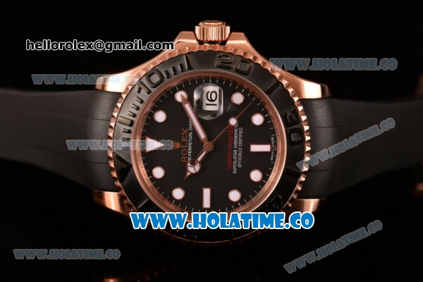 Rolex Yachtmaster 40 Clone Rolex 3135 Auotmatic Rose Gold Case with PVD Bezel Black Dial and White Markers - 1:1 Original (BP) - Click Image to Close