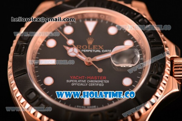Rolex Yachtmaster 40 Clone Rolex 3135 Auotmatic Rose Gold Case with PVD Bezel Black Dial and White Markers - 1:1 Original (BP) - Click Image to Close