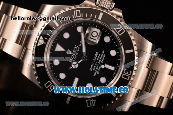 Rolex Submariner Clone Rolex 3135 Automatic Steel Case/Bracelet with Black Dial and White Markers (CF) - Click Image to Close