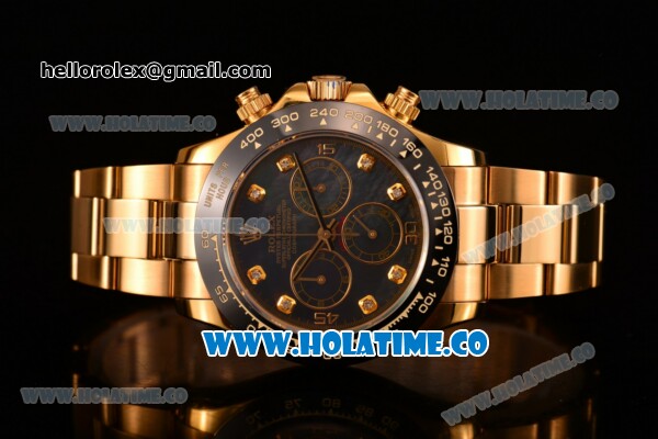 Rolex Daytona Chrono Swiss Valjoux 7750 Automatic Yellow Gold Case/Bracelet with Ceramic Bezel Black MOP Dial and Diamonds Markers (BP) - Click Image to Close