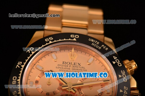 Rolex Daytona Chrono Swiss Valjoux 7750 Automatic Yellow Gold Case/Bracelet with Ceramic Bezel Rose Gold Dial and Stick Markers (BP) - Click Image to Close