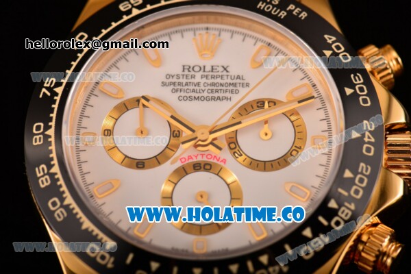 Rolex Daytona Chrono Swiss Valjoux 7750 Automatic Yellow Gold Case/Bracelet with White Dial Ceramic Bezel and Stick Markers (BP) - Click Image to Close