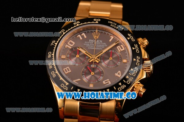Rolex Daytona Chrono Swiss Valjoux 7750 Automatic Yellow Gold Case/Bracelet with Brown Dial Ceramic Bezel and Arabic Numeral Markers (BP) - Click Image to Close