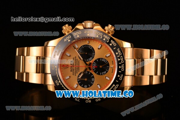 Rolex Daytona Chrono Swiss Valjoux 7750 Automatic Yellow Gold Case/Bracelet with Gold Dial Ceramic Bezel and Stick Markers (BP) - Click Image to Close