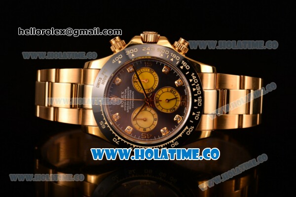 Rolex Daytona Chrono Swiss Valjoux 7750 Automatic Yellow Gold Case/Bracelet with Diamonds Markers Black MOP Dial and Ceramic Bezel (BP) - Click Image to Close