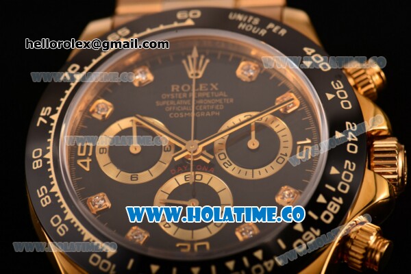 Rolex Daytona Chrono Swiss Valjoux 7750 Automatic Yellow Gold Case/Bracelet with Diamonds Markers Ceramic Bezel and Black Dial (BP) - Click Image to Close
