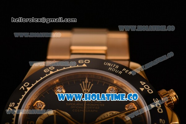 Rolex Daytona Chrono Swiss Valjoux 7750 Automatic Yellow Gold Case/Bracelet with Diamonds Markers Ceramic Bezel and Black Dial (BP) - Click Image to Close