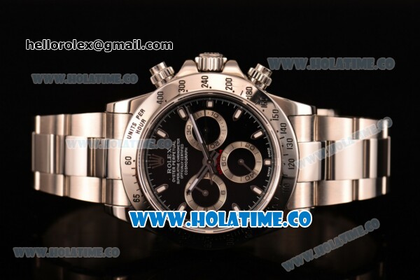 Rolex Daytona Chrono Swiss Valjoux 7750 Automatic Full Steel with Black Dial and Stick Markers - 1:1 Original (ZF) - Click Image to Close