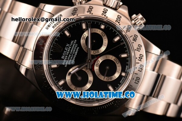 Rolex Daytona Chrono Swiss Valjoux 7750 Automatic Full Steel with Black Dial and Stick Markers - 1:1 Original (ZF) - Click Image to Close