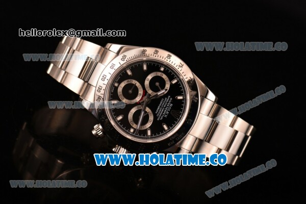 Rolex Daytona Chrono Swiss Valjoux 7750 Automatic Full Steel with Black Dial and Stick Markers - 1:1 Original (ZF) - Click Image to Close