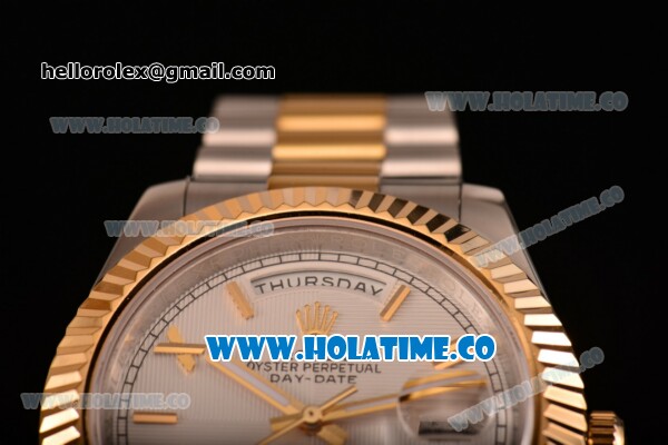 Rolex Day-Date II Asia 2813 Automatic Two Tone Case/Bracelet with White Dial and Gold Roman Numeral Markers - Click Image to Close