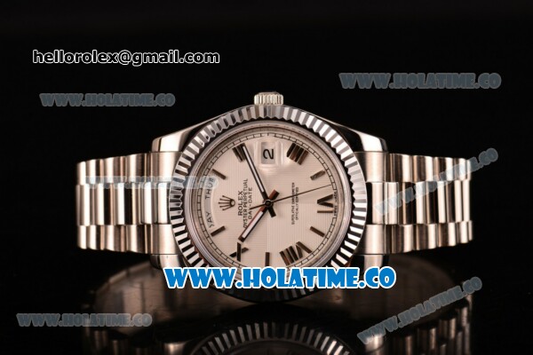 Rolex Day-Date II Asia 2813 Automatic Steel Case/Bracelet with White Dial and Roman Numeral Markers - Click Image to Close