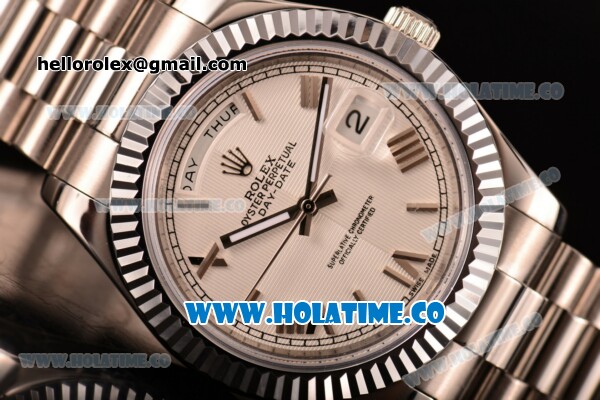 Rolex Day-Date II Asia 2813 Automatic Steel Case/Bracelet with White Dial and Roman Numeral Markers - Click Image to Close
