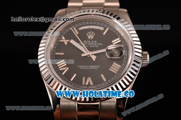 Rolex Day-Date II Asia 2813 Automatic Steel Case/Bracelet with Black Dial and Roman Numeral Markers - Click Image to Close