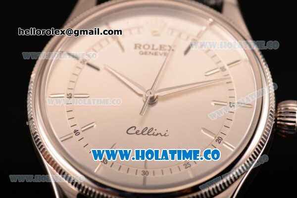 Rolex Cellini Asia 2813 Automatic Steel Case with Silver Dial Black Leather Strap and Stick Markers (BP) - Click Image to Close
