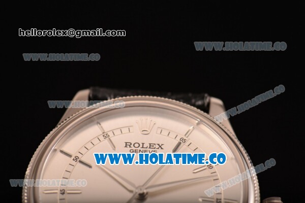 Rolex Cellini Asia 2813 Automatic Steel Case with Silver Dial Black Leather Strap and Stick Markers (BP) - Click Image to Close