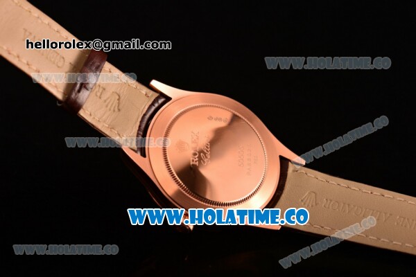 Rolex Cellini Asia 2813 Automatic Rose Gold Case with Pink Dial Brown Leather Strap and Stick Markers (BP) - Click Image to Close
