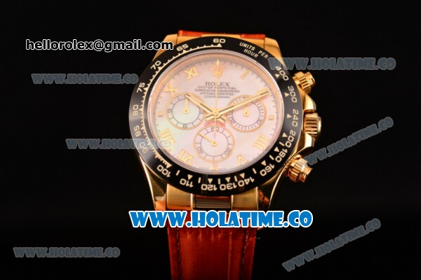 Rolex Daytona Chrono Swiss Valjoux 7750 Automatic Yellow Gold Case with Ceramic Bezel Stick Markers and White MOP Dial (BP) - Click Image to Close
