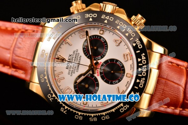 Rolex Daytona Chrono Swiss Valjoux 7750 Automatic Yellow Gold Case with Ceramic Bezel Stick Markers and White Dial (BP) - Click Image to Close