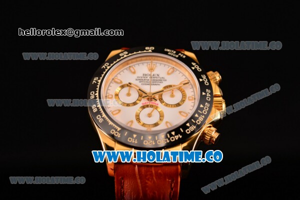 Rolex Daytona Chrono Swiss Valjoux 7750 Automatic Yellow Gold Case with Ceramic Bezel White Dial and Stick Markers(BP) - Click Image to Close