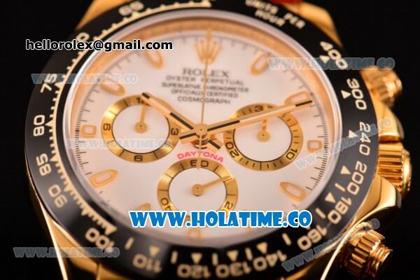 Rolex Daytona Chrono Swiss Valjoux 7750 Automatic Yellow Gold Case with Ceramic Bezel White Dial and Stick Markers(BP) - Click Image to Close