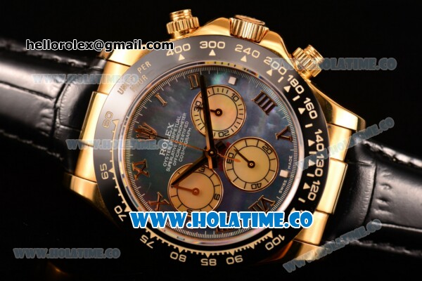 Rolex Daytona Chrono Swiss Valjoux 7750 Automatic Yellow Gold Case with Ceramic Bezel Black MOP Dial and Roman Numeral Markers(BP) - Click Image to Close