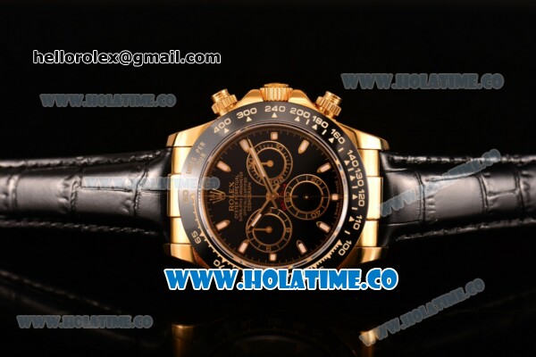 Rolex Daytona Chrono Swiss Valjoux 7750 Automatic Yellow Gold Case with Ceramic Bezel Stick Markers and Black Dial (BP) - Click Image to Close