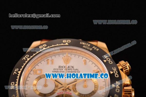 Rolex Daytona Chrono Swiss Valjoux 7750 Automatic Yellow Gold Case with Ceramic Bezel Arabic Numeral Markers and White Dial (BP) - Click Image to Close