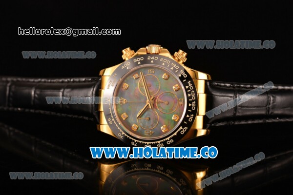 Rolex Daytona Chrono Swiss Valjoux 7750 Automatic Yellow Gold Case with Ceramic Bezel Diamonds Markers and Black MOP Dial (BP) - Click Image to Close
