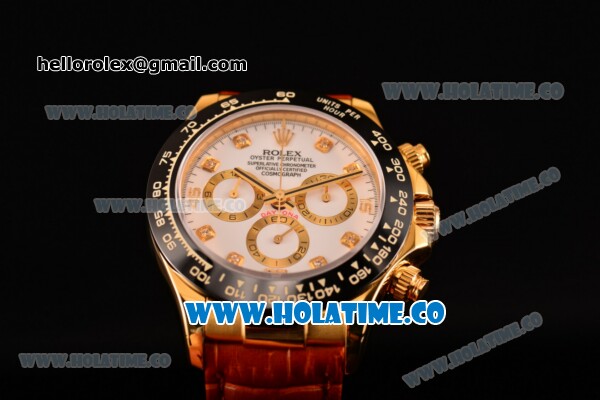 Rolex Daytona Chrono Swiss Valjoux 7750 Automatic Yellow Gold Case with Ceramic Bezel Diamonds Markers and White Dial (BP) - Click Image to Close