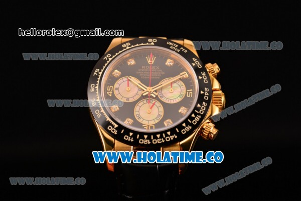 Rolex Daytona Chrono Swiss Valjoux 7750 Automatic Yellow Gold Case with Ceramic Bezel Diamonds Markers and Black Dial (BP) - Click Image to Close