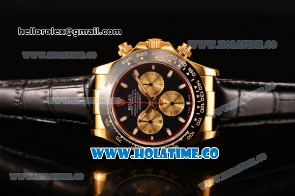 Rolex Daytona Chrono Swiss Valjoux 7750 Automatic Yellow Gold Case with Ceramic Bezel White Stick Markers and Black Dial (BP) - Click Image to Close