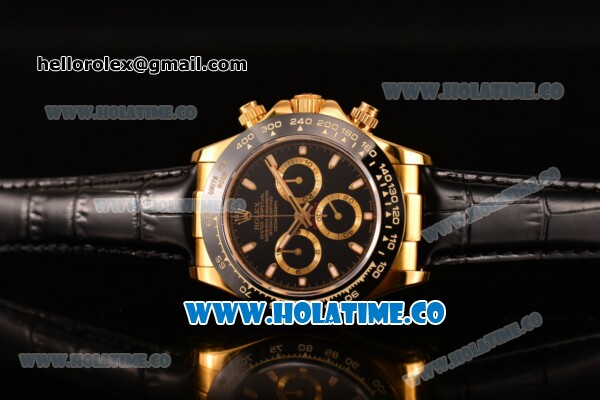 Rolex Daytona Chrono Swiss Valjoux 7750 Automatic Yellow Gold Case with Ceramic Bezel Black Dial and White Stick Markers (BP) - Click Image to Close