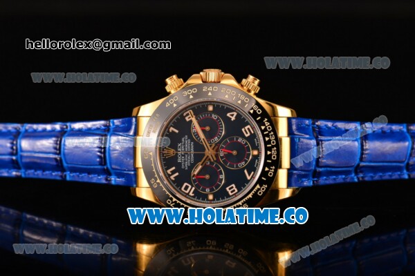 Rolex Daytona Chrono Swiss Valjoux 7750 Automatic Yellow Gold Case with Ceramic Bezel Blue Dial and Arabic Numeral Markers (BP) - Click Image to Close