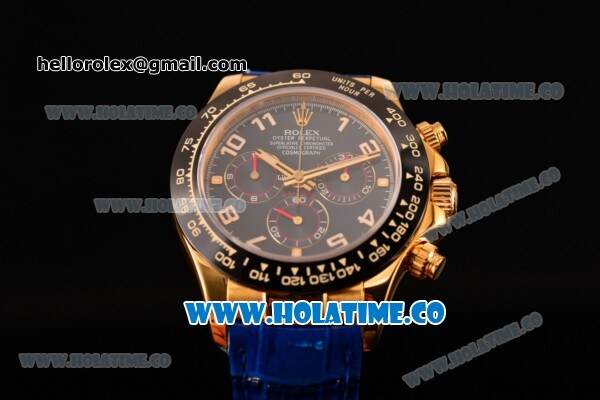 Rolex Daytona Chrono Swiss Valjoux 7750 Automatic Yellow Gold Case with Ceramic Bezel Blue Dial and Arabic Numeral Markers (BP) - Click Image to Close