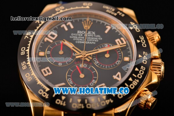 Rolex Daytona Chrono Swiss Valjoux 7750 Automatic Yellow Gold Case with Ceramic Bezel Blue Dial and Arabic Numeral Markers (BP) - Click Image to Close