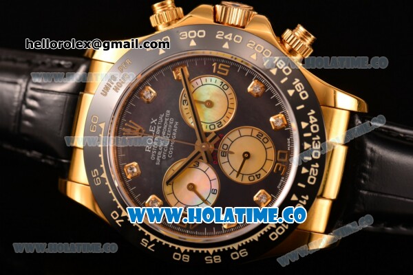 Rolex Daytona Chrono Swiss Valjoux 7750 Automatic Yellow Gold Case with Ceramic Bezel Black MOP Dial and Diamonds Markers (BP) - Click Image to Close