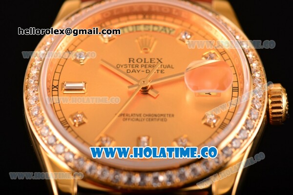 Rolex Day-Date Asia Automatic Yellow Gold Case with Diamonds Markers Gold Dial and Diamonds Bezel (BP) - Click Image to Close