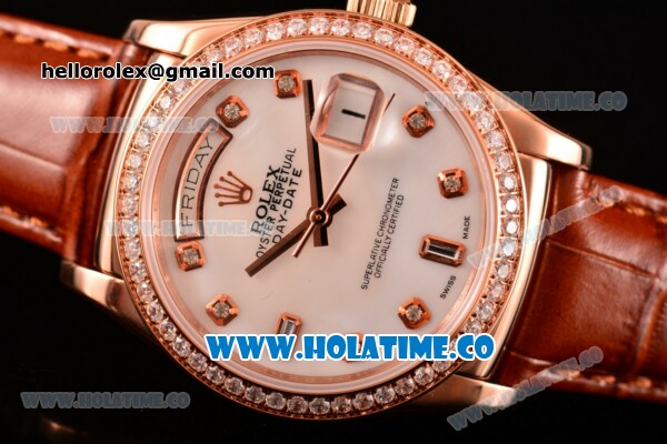 Rolex Day-Date Asia Automatic Rose Gold Case with Diamonds Markers White Dial and Diamonds Bezel (BP) - Click Image to Close