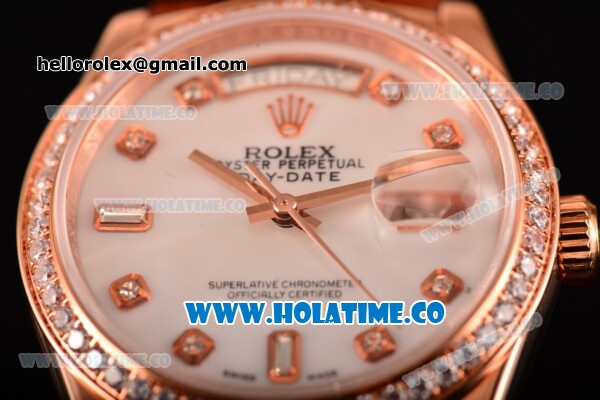 Rolex Day-Date Asia Automatic Rose Gold Case with Diamonds Markers White Dial and Diamonds Bezel (BP) - Click Image to Close