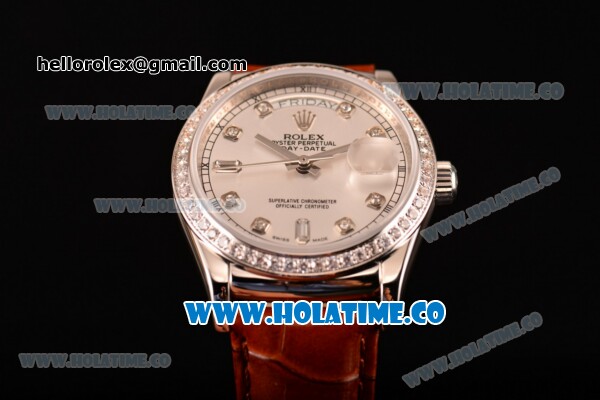 Rolex Day-Date Asia Automatic Steel Case with Diamonds Markers Silver Dial and Diamonds Bezel (BP) - Click Image to Close