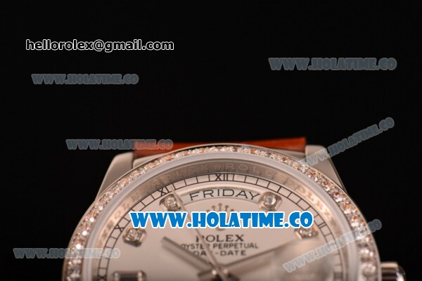 Rolex Day-Date Asia Automatic Steel Case with Diamonds Markers Silver Dial and Diamonds Bezel (BP) - Click Image to Close