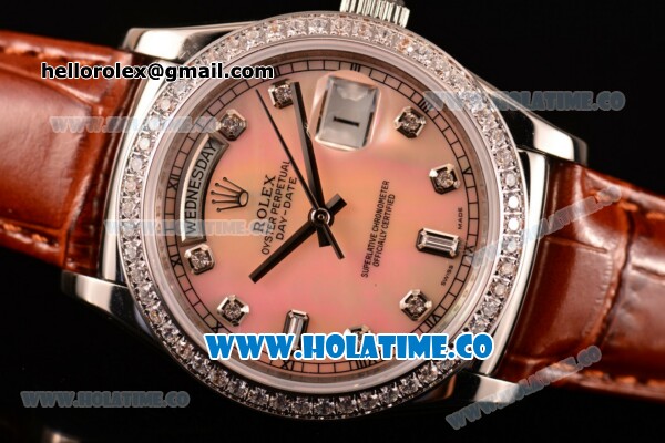 Rolex Day-Date Asia Automatic Steel Case with Diamonds Markers Pink Dial and Diamonds Bezel (BP) - Click Image to Close