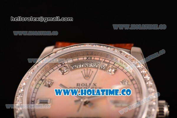 Rolex Day-Date Asia Automatic Steel Case with Diamonds Markers Pink Dial and Diamonds Bezel (BP) - Click Image to Close