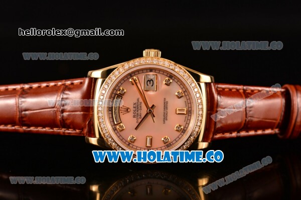 Rolex Day-Date Asia Automatic Yellow Gold Case with Diamonds Markers Orange Dial and Diamonds Bezel (BP) - Click Image to Close