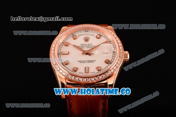 Rolex Day-Date Asia Automatic Rose Gold Case with Diamonds Markers White Dial - Diamonds Bezel (BP) - Click Image to Close