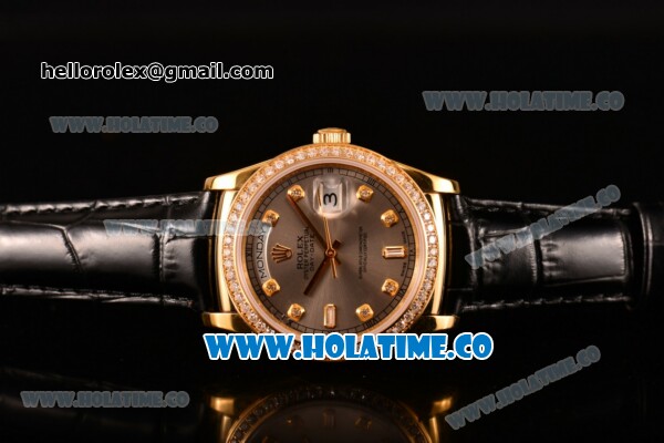 Rolex Day-Date Asia Automatic Yellow Gold Case with Diamonds Markers Grey Dial - Diamonds Bezel (BP) - Click Image to Close