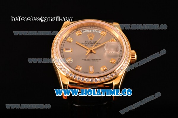 Rolex Day-Date Asia Automatic Yellow Gold Case with Diamonds Markers Grey Dial - Diamonds Bezel (BP) - Click Image to Close